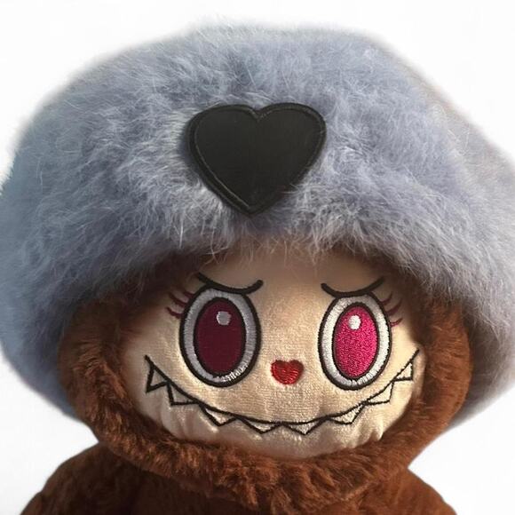 Dolls Kill Pastel Blue Periwinkle Faux Fur Beret Faux Vegan Leather Heart Kawaii - Picture 2 of 3